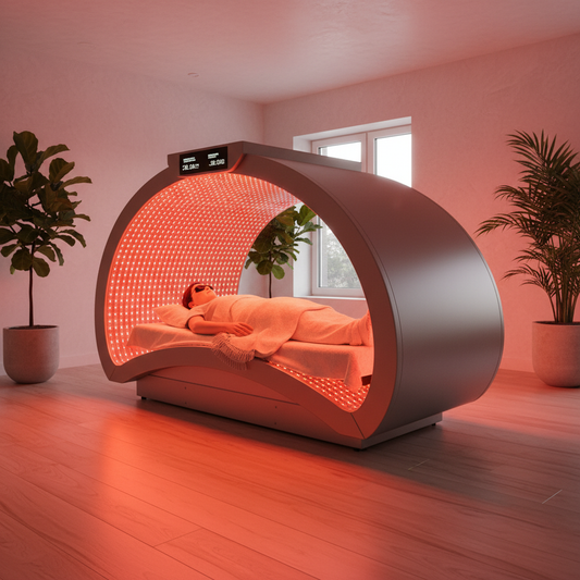 Professional whole-body red light therapy LED panel system in integrative cancer care clinic for photobiomodulation treatment